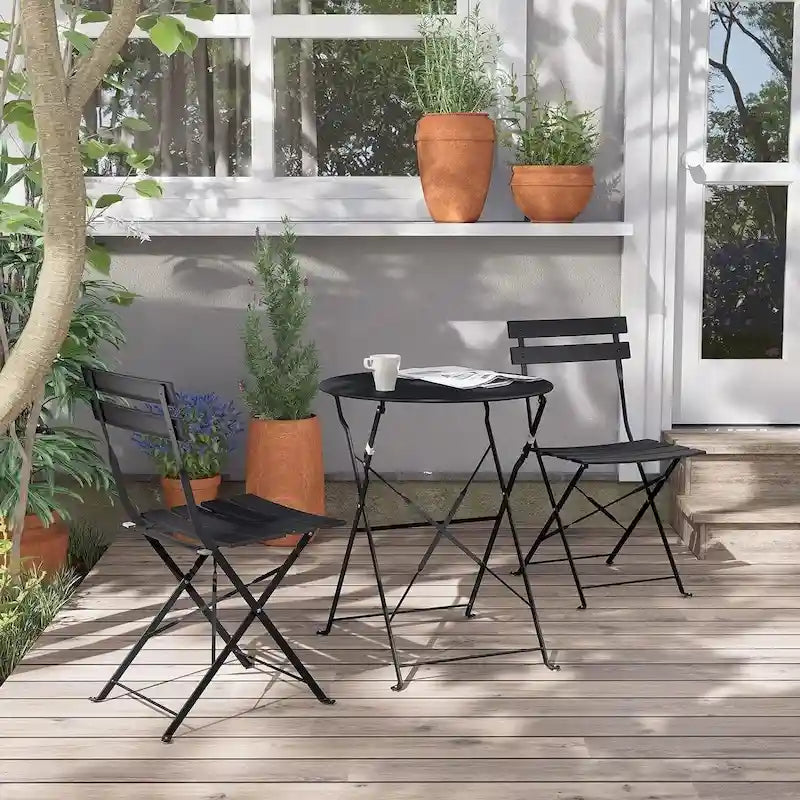 3-Piece Bistro Set Folding Outdoor Furniture Sets with Premium Steel Frame Portable Design for Bistro & Balcony