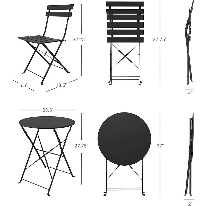 3-Piece Bistro Set Folding Outdoor Furniture Sets with Premium Steel Frame Portable Design for Bistro & Balcony