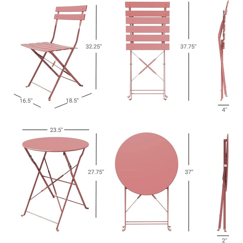 3-Piece Bistro Set Folding Outdoor Furniture Sets with Premium Steel Frame Portable Design for Bistro & Balcony