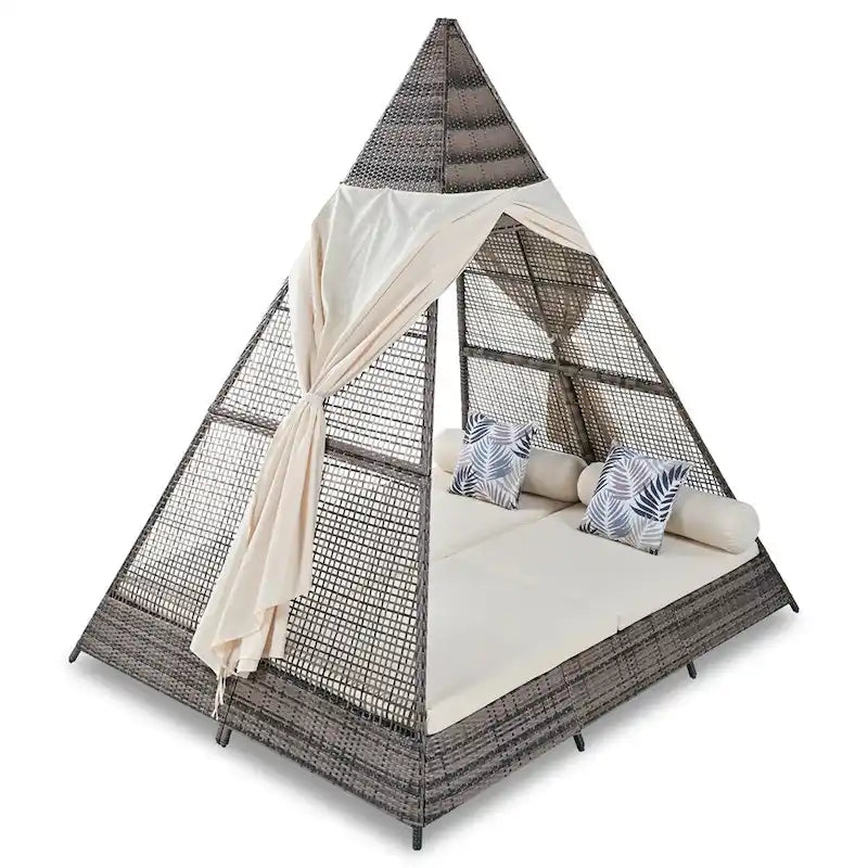 90.5  Length Outdoor Wicker Sunbed Patio Daybed with Pillows, Cushions