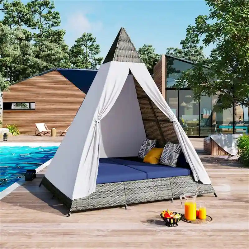 90.5  Length Outdoor Wicker Sunbed Patio Daybed with Pillows, Cushions