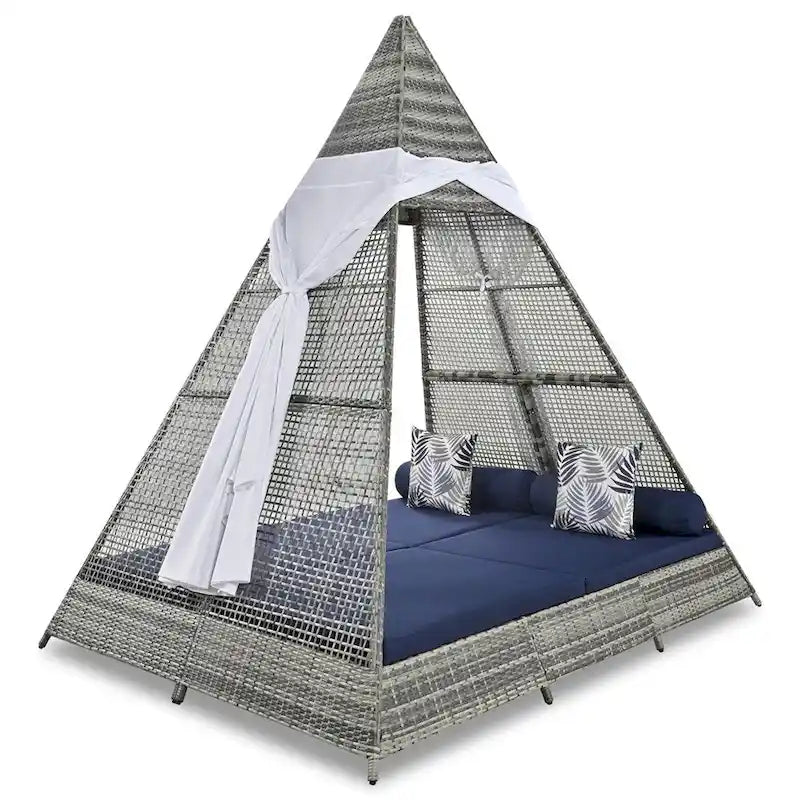 90.5  Length Outdoor Wicker Sunbed Patio Daybed with Pillows, Cushions