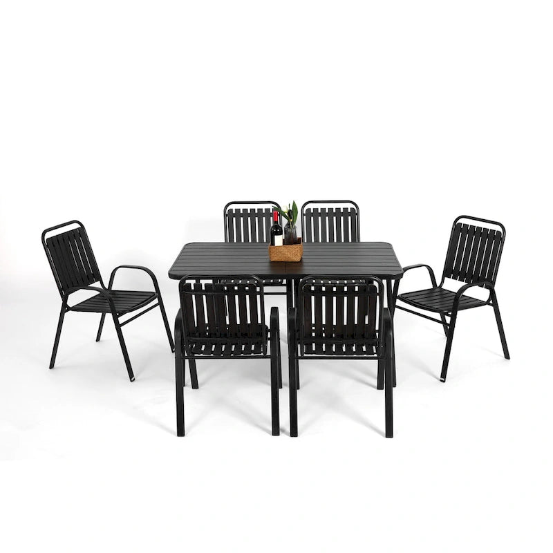 7-Piece Patio Dining Set with 55  Steel Table & Armchairs