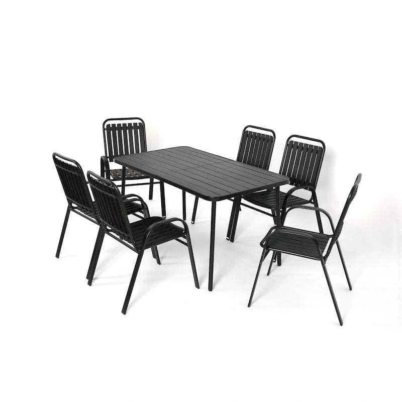 7-Piece Patio Dining Set with 55  Steel Table & Armchairs