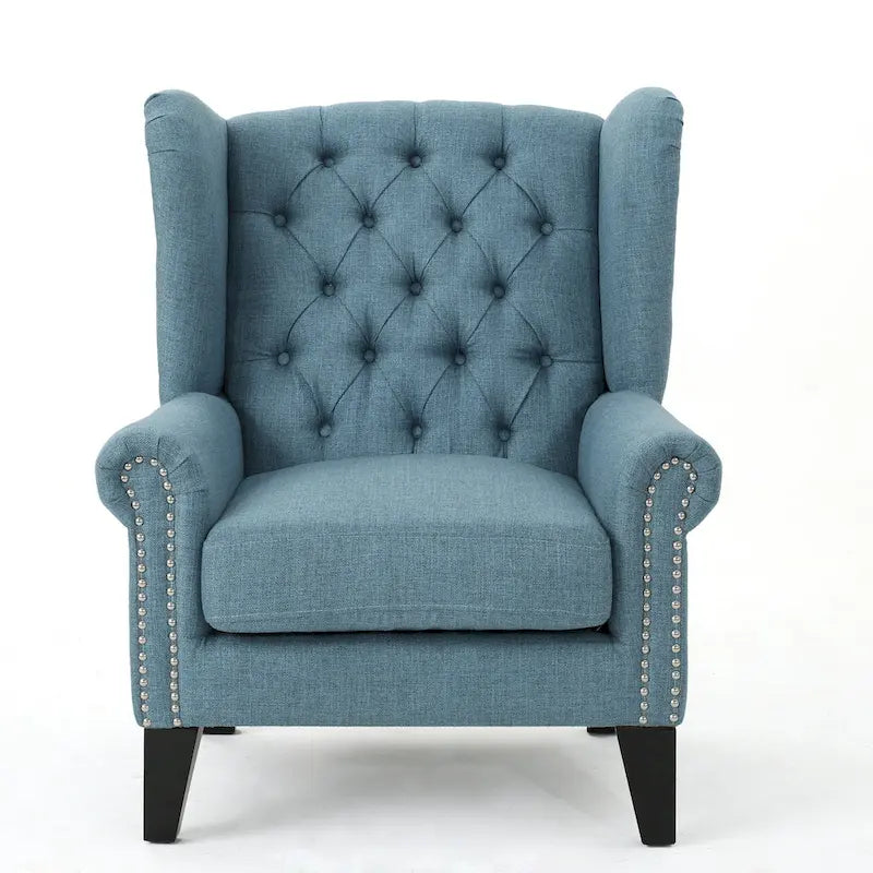30" High Back Button Tufted Accent Chair with Nailheads - Blue for 1
