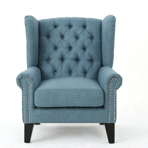 30" High Back Button Tufted Accent Chair with Nailheads - Blue for 1