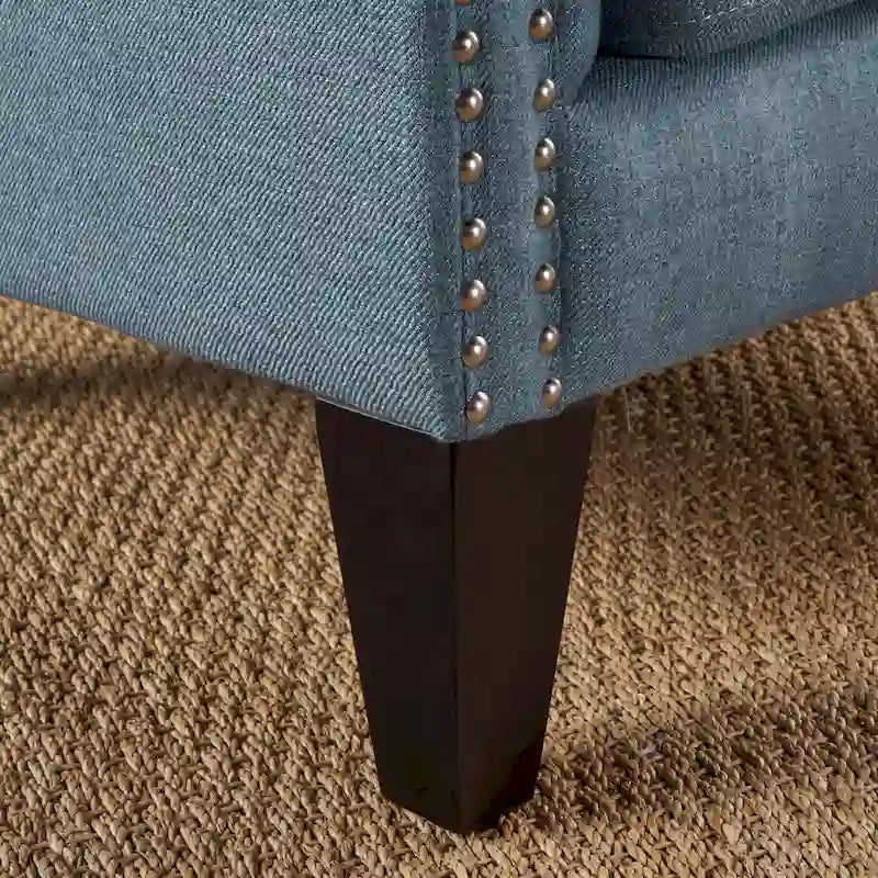30" High Back Button Tufted Accent Chair with Nailheads - Blue for 1