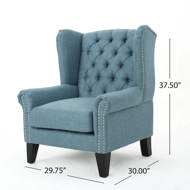 30" High Back Button Tufted Accent Chair with Nailheads - Blue for 1