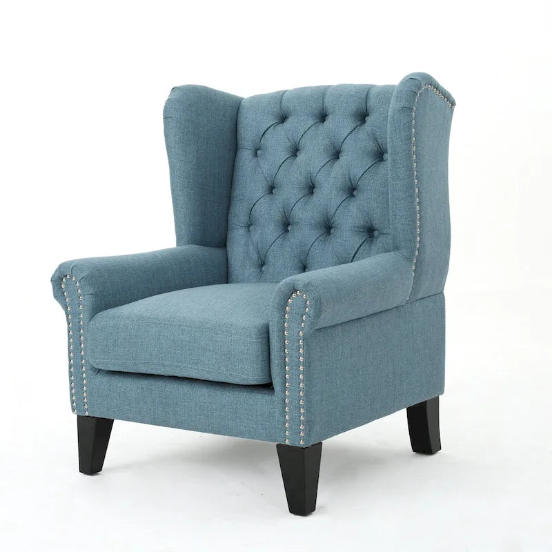 30" High Back Button Tufted Accent Chair with Nailheads - Blue for 1