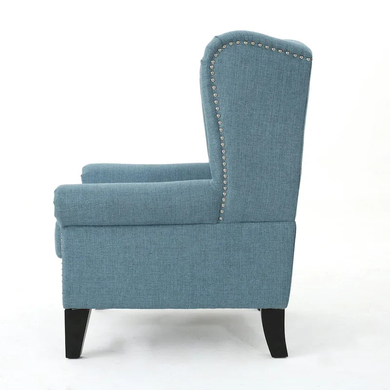 30" High Back Button Tufted Accent Chair with Nailheads - Blue for 1