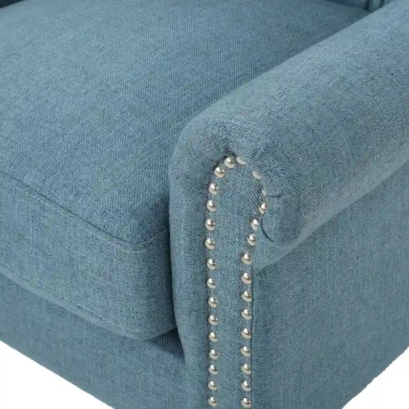 30" High Back Button Tufted Accent Chair with Nailheads - Blue for 1