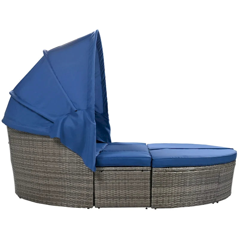 6-Pieces Outdoor Patio PE Rattan Daybed Sunbed with Retractable Canopy and Washable Cushions