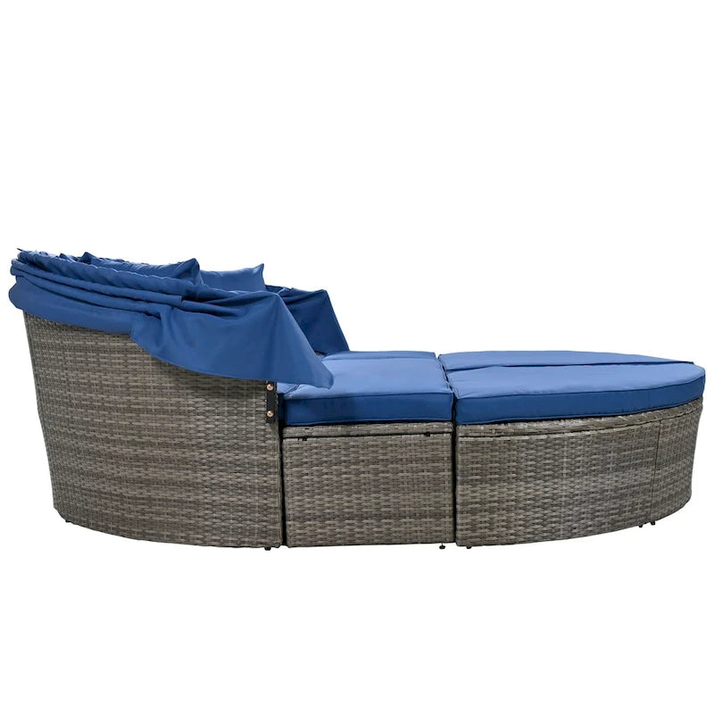 6-Pieces Outdoor Patio PE Rattan Daybed Sunbed with Retractable Canopy and Washable Cushions