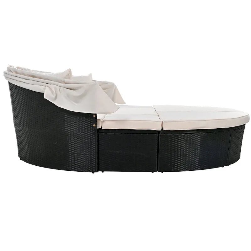 6-Pieces Outdoor Patio PE Rattan Daybed Sunbed with Retractable Canopy and Washable Cushions