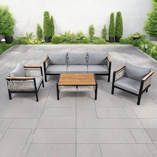 4-Piece Outdoor Cnversation Sectional Sofa Set with Water-Resistant Cushions and Coffee Table