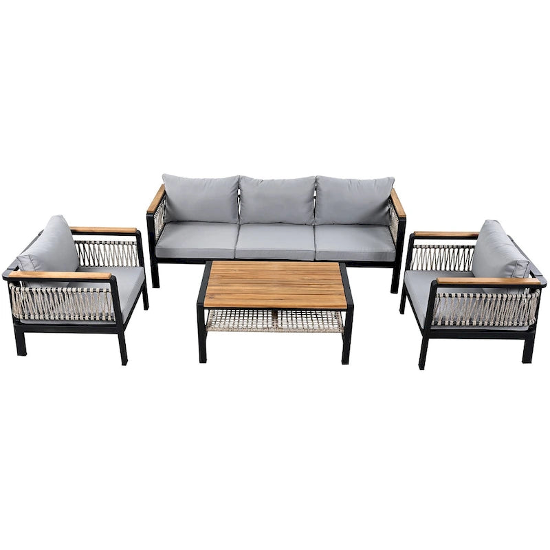 4-Piece Outdoor Cnversation Sectional Sofa Set with Water-Resistant Cushions and Coffee Table