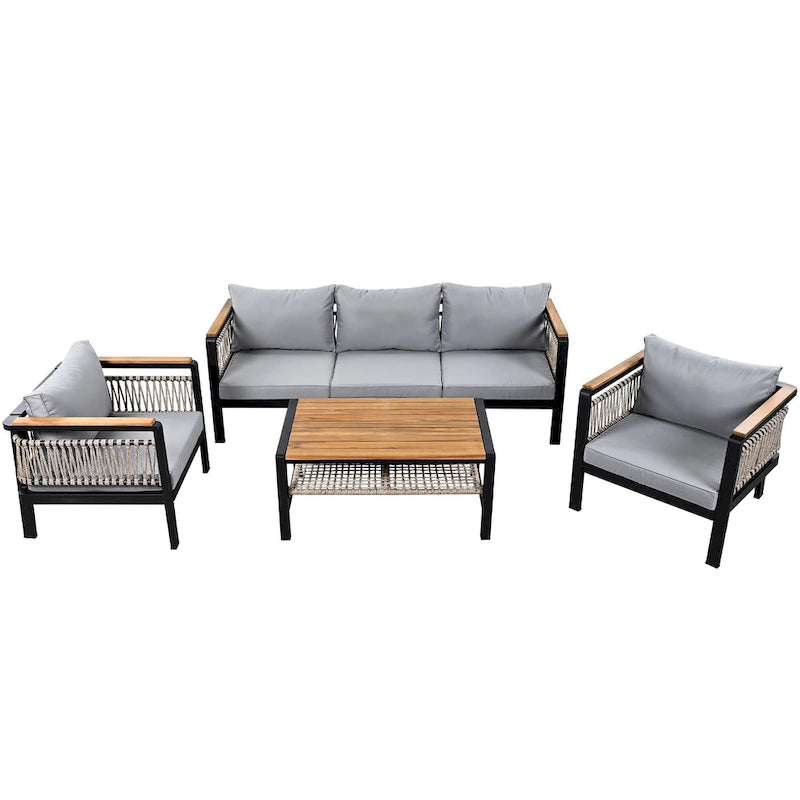 4-Piece Outdoor Cnversation Sectional Sofa Set with Water-Resistant Cushions and Coffee Table