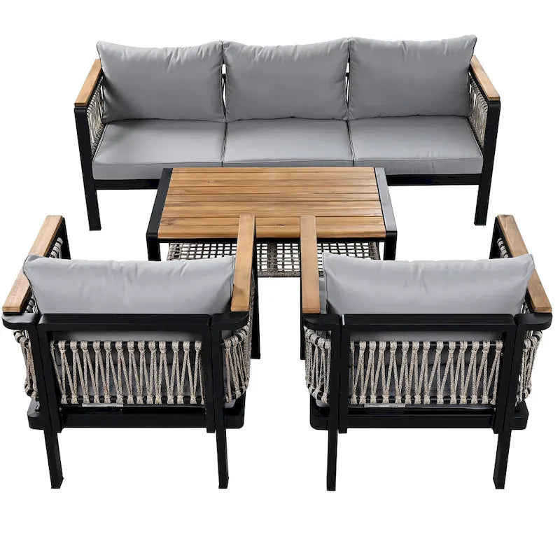 4-Piece Outdoor Cnversation Sectional Sofa Set with Water-Resistant Cushions and Coffee Table