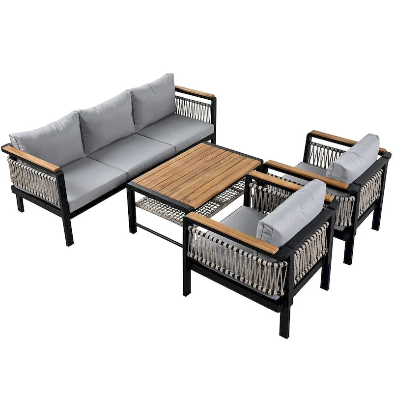 4-Piece Outdoor Cnversation Sectional Sofa Set with Water-Resistant Cushions and Coffee Table