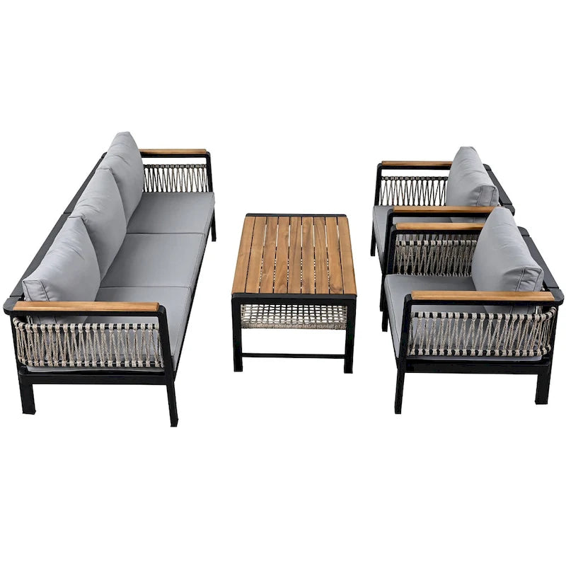 4-Piece Outdoor Cnversation Sectional Sofa Set with Water-Resistant Cushions and Coffee Table