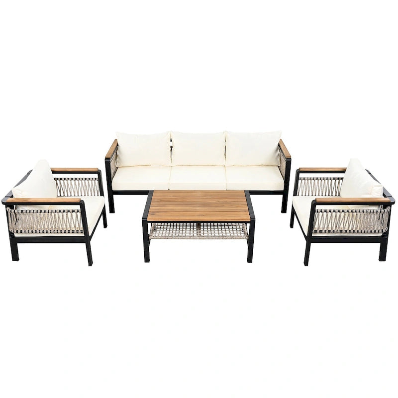 4-Piece Outdoor Cnversation Sectional Sofa Set with Water-Resistant Cushions and Coffee Table