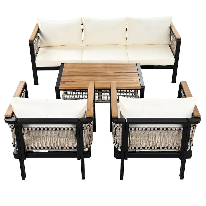 4-Piece Outdoor Cnversation Sectional Sofa Set with Water-Resistant Cushions and Coffee Table