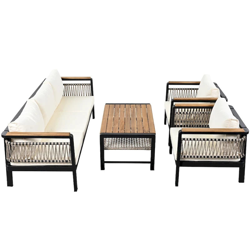 4-Piece Outdoor Cnversation Sectional Sofa Set with Water-Resistant Cushions and Coffee Table