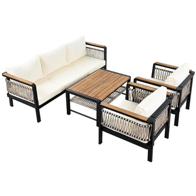 4-Piece Outdoor Cnversation Sectional Sofa Set with Water-Resistant Cushions and Coffee Table