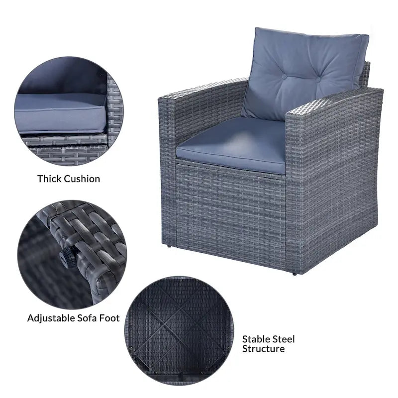 6-Pieces Outdoor Rattan Conversation Sofa Set with Coffee Table and 2 Ottoman