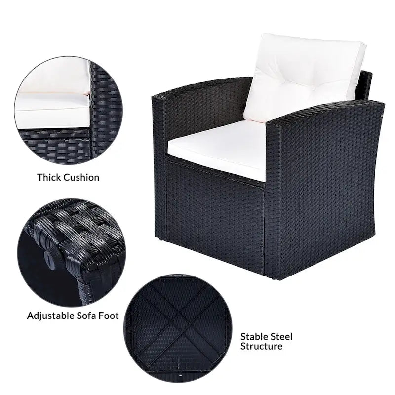6-Pieces Outdoor Rattan Conversation Sofa Set with Coffee Table and 2 Ottoman