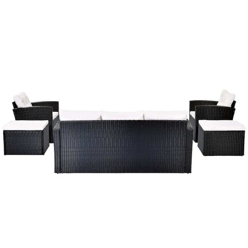 6-Pieces Outdoor Rattan Conversation Sofa Set with Coffee Table and 2 Ottoman