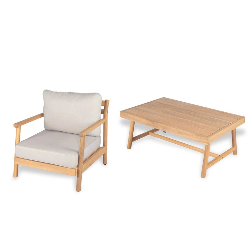 Christopher Knight Home - Mason Outdoor Acacia Club Chair and Coffee Table Set with Water-Resistant Cushions