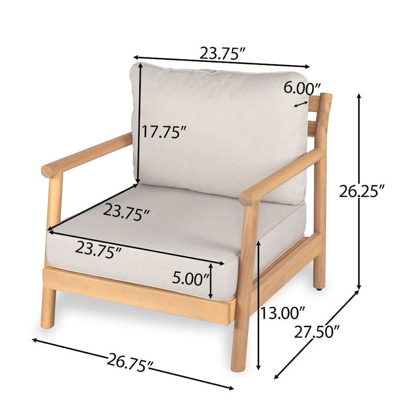 Christopher Knight Home - Mason Outdoor Acacia Club Chair and Coffee Table Set with Water-Resistant Cushions