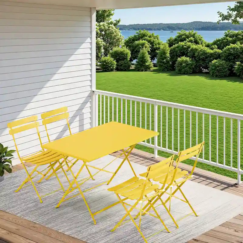4-Person Foldable Patio Set  Weatherproof Iron Bistro Table & Chairs, Space-Saving, Ergonomic, No-Tools Assembly