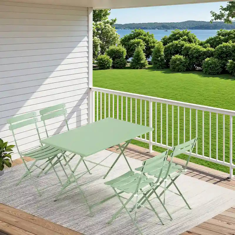 4-Person Foldable Patio Set  Weatherproof Iron Bistro Table & Chairs, Space-Saving, Ergonomic, No-Tools Assembly