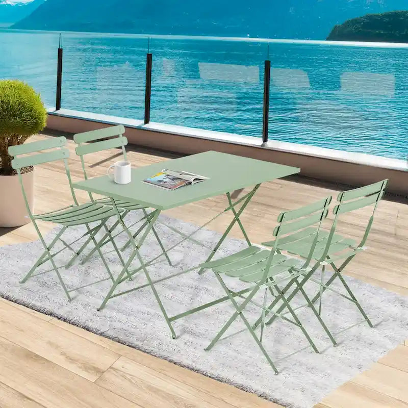 4-Person Foldable Patio Set  Weatherproof Iron Bistro Table & Chairs, Space-Saving, Ergonomic, No-Tools Assembly