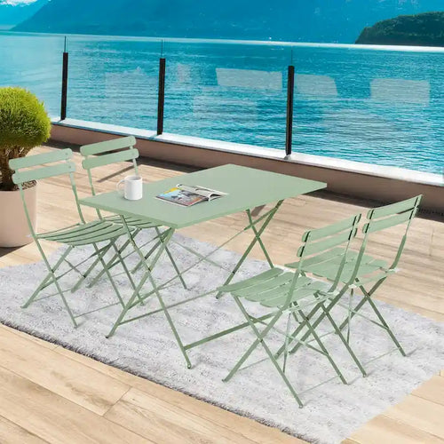 4-Person Foldable Patio Set  Weatherproof Iron Bistro Table & Chairs, Space-Saving, Ergonomic, No-Tools Assembly