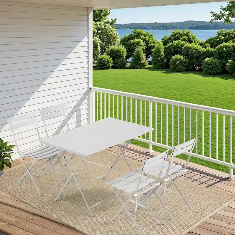 4-Person Foldable Patio Set  Weatherproof Iron Bistro Table & Chairs, Space-Saving, Ergonomic, No-Tools Assembly