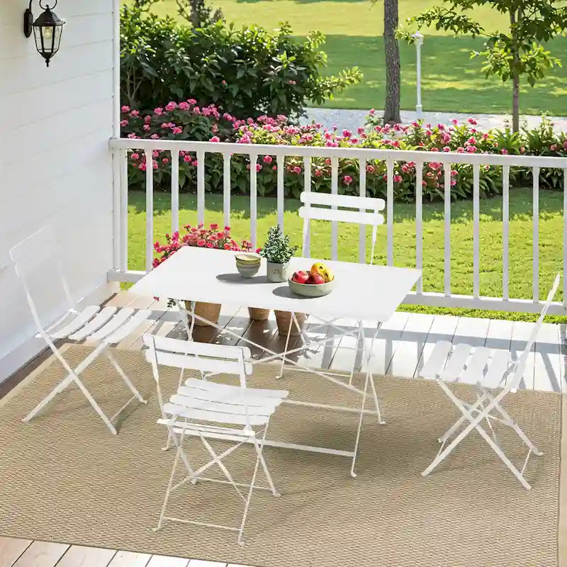 4-Person Foldable Patio Set  Weatherproof Iron Bistro Table & Chairs, Space-Saving, Ergonomic, No-Tools Assembly