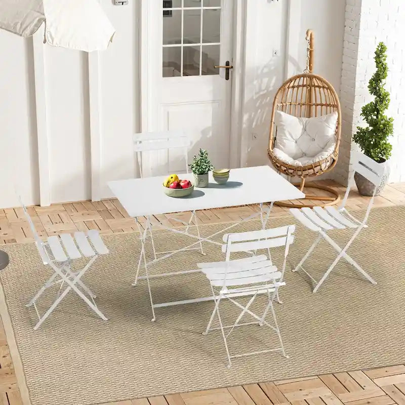 4-Person Foldable Patio Set  Weatherproof Iron Bistro Table & Chairs, Space-Saving, Ergonomic, No-Tools Assembly