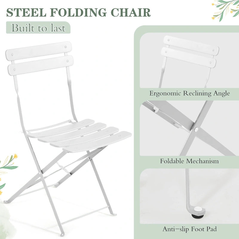 4-Person Foldable Patio Set  Weatherproof Iron Bistro Table & Chairs, Space-Saving, Ergonomic, No-Tools Assembly