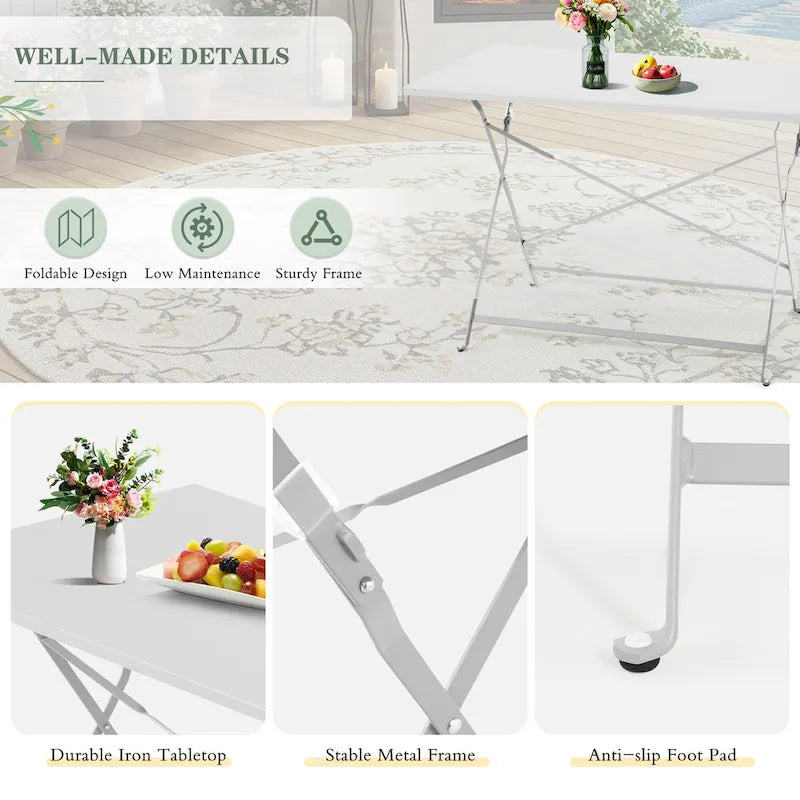 4-Person Foldable Patio Set  Weatherproof Iron Bistro Table & Chairs, Space-Saving, Ergonomic, No-Tools Assembly
