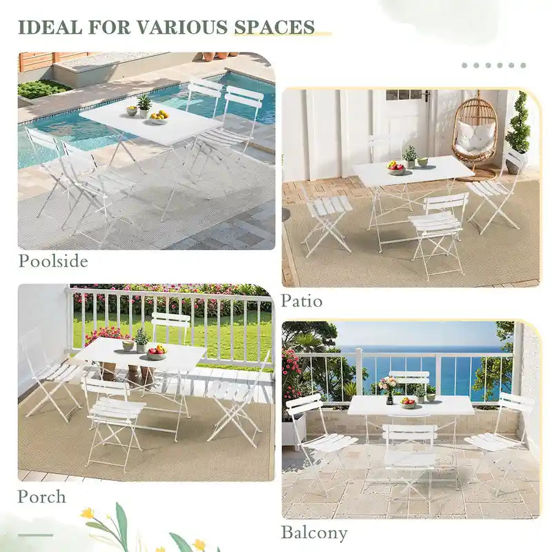 4-Person Foldable Patio Set  Weatherproof Iron Bistro Table & Chairs, Space-Saving, Ergonomic, No-Tools Assembly