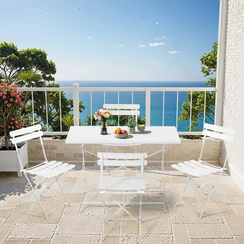 4-Person Foldable Patio Set  Weatherproof Iron Bistro Table & Chairs, Space-Saving, Ergonomic, No-Tools Assembly