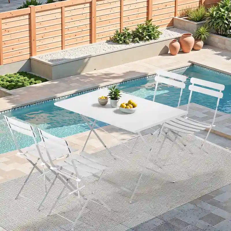 4-Person Foldable Patio Set  Weatherproof Iron Bistro Table & Chairs, Space-Saving, Ergonomic, No-Tools Assembly