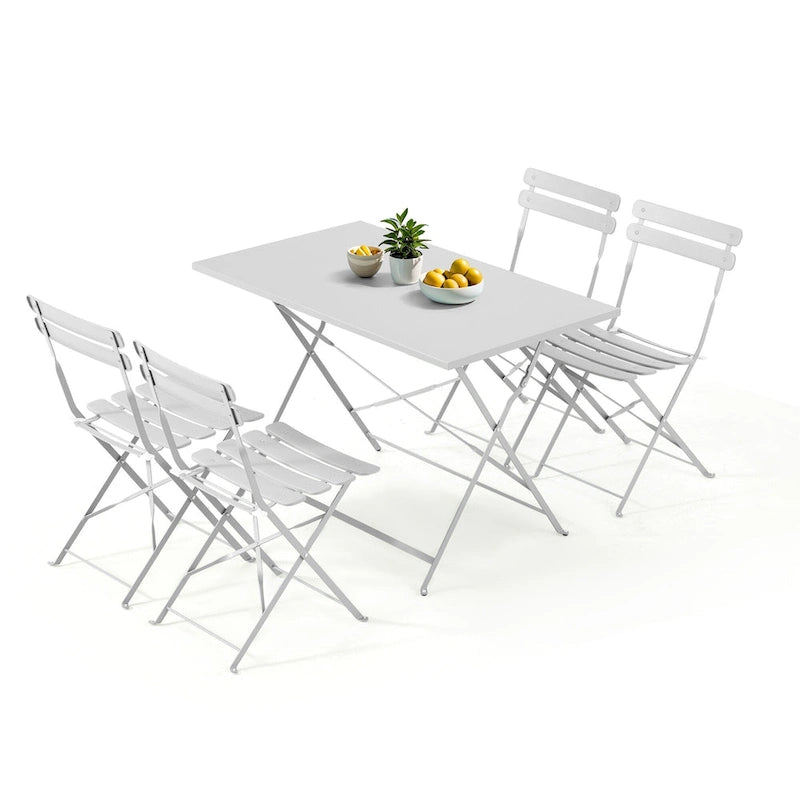 4-Person Foldable Patio Set  Weatherproof Iron Bistro Table & Chairs, Space-Saving, Ergonomic, No-Tools Assembly