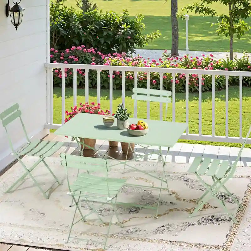 4-Person Foldable Patio Set  Weatherproof Iron Bistro Table & Chairs, Space-Saving, Ergonomic, No-Tools Assembly