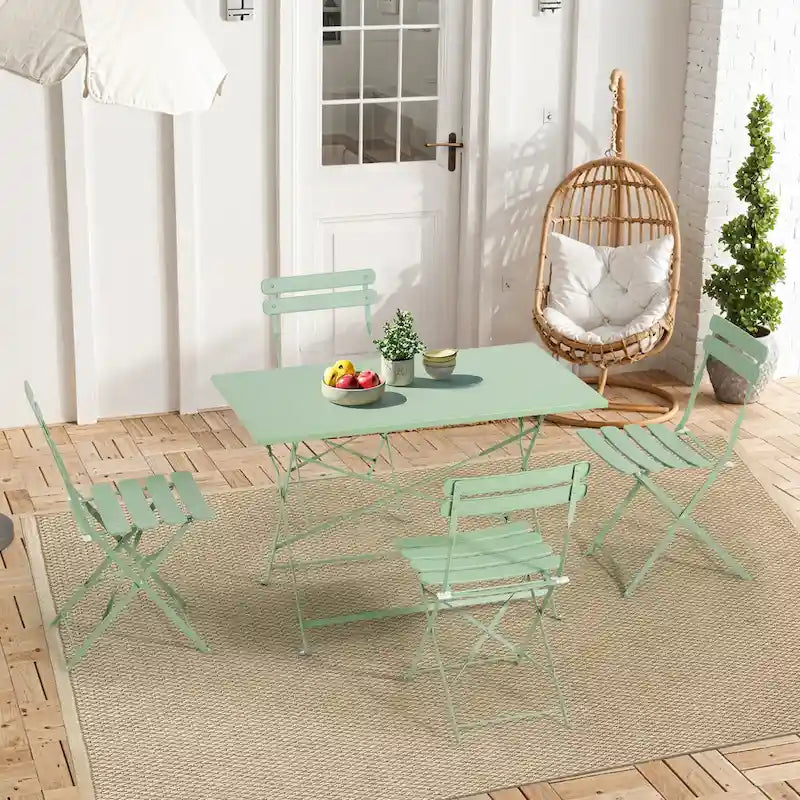 4-Person Foldable Patio Set  Weatherproof Iron Bistro Table & Chairs, Space-Saving, Ergonomic, No-Tools Assembly