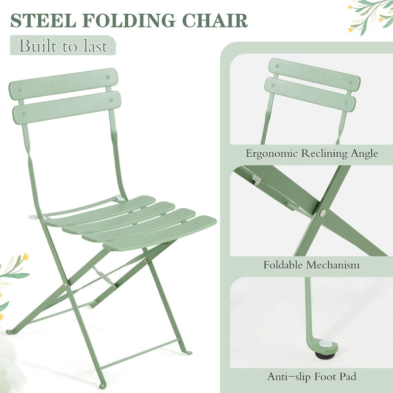 4-Person Foldable Patio Set  Weatherproof Iron Bistro Table & Chairs, Space-Saving, Ergonomic, No-Tools Assembly
