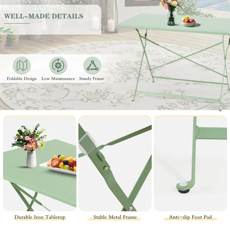 4-Person Foldable Patio Set  Weatherproof Iron Bistro Table & Chairs, Space-Saving, Ergonomic, No-Tools Assembly